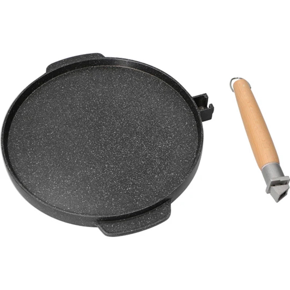 Trade Shop - Padella Piastra Bistecchiera Doppia Tonda 2 In 1 Antiaderente In Alluminio Legno ø32cm -