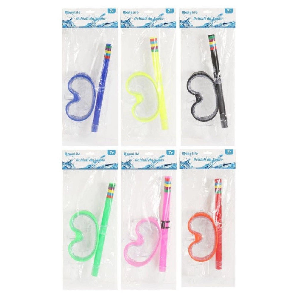 Trade Shop - Set Sub Maschera 16x10cm Con Boccaglio Colorato Nuoto Mare Estate Piscina 605415 -