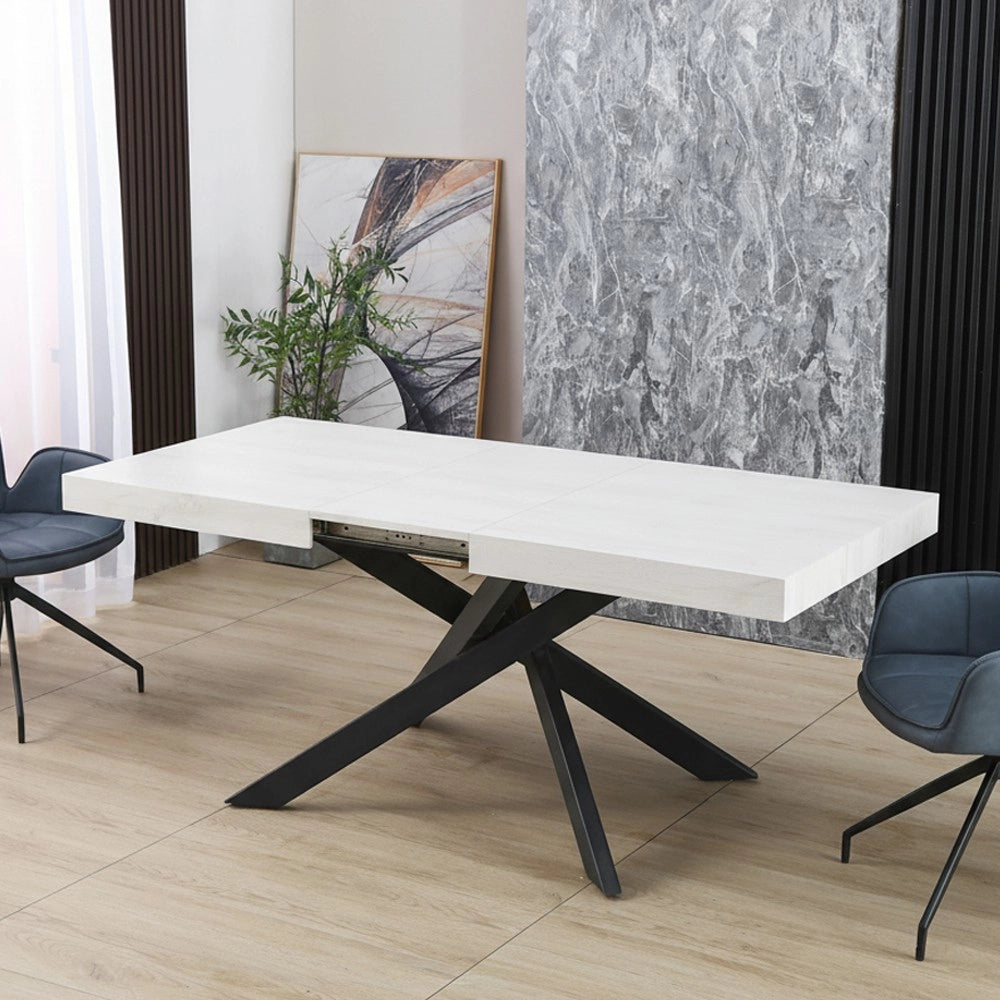 Tavolo rettangolare allungabile Belinda piano bianco e base nera 160x90x75