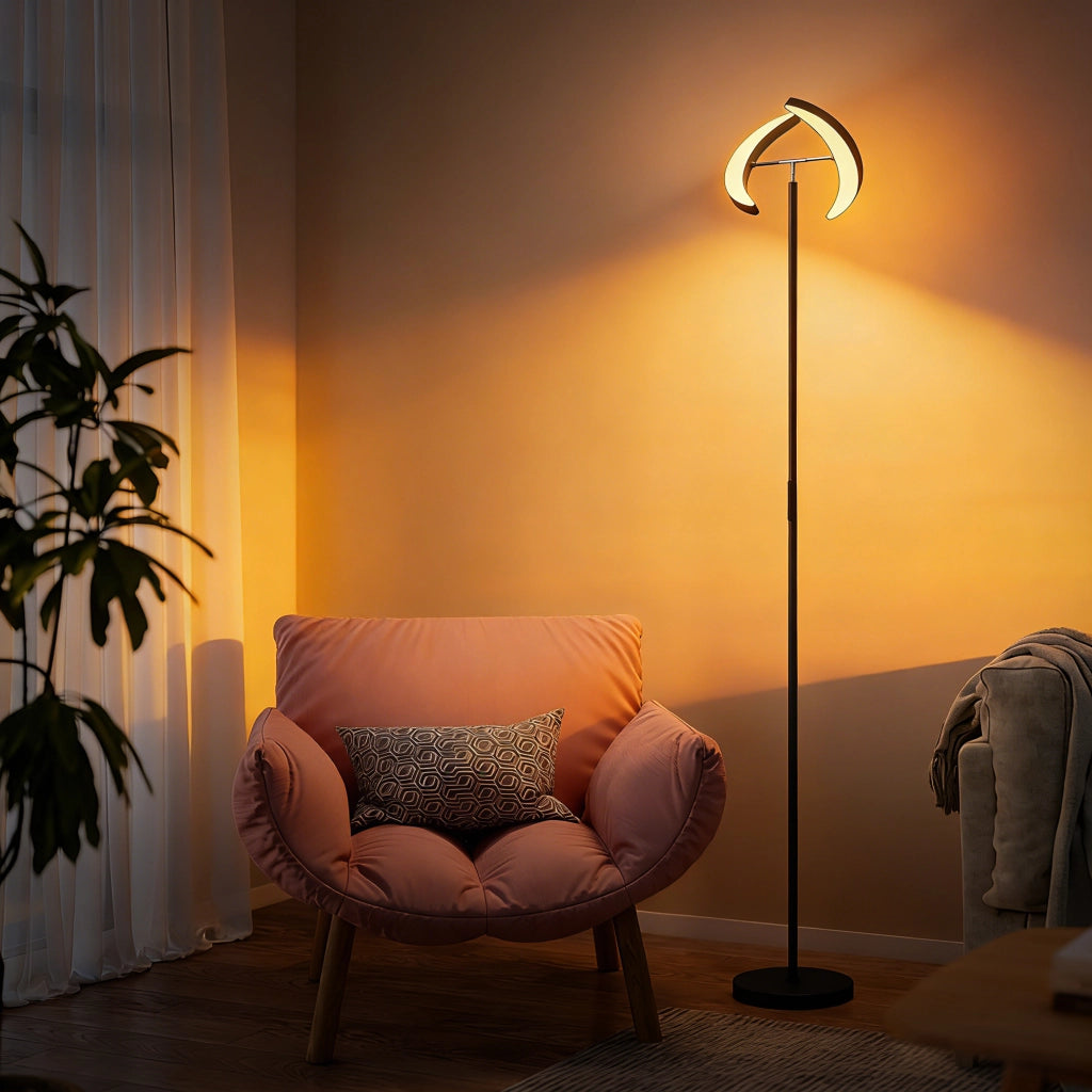 Lampada da Terra Dimmerabile con Telecomando e Doppia Testa Girevole ¨C Minimal ¨C Nero
