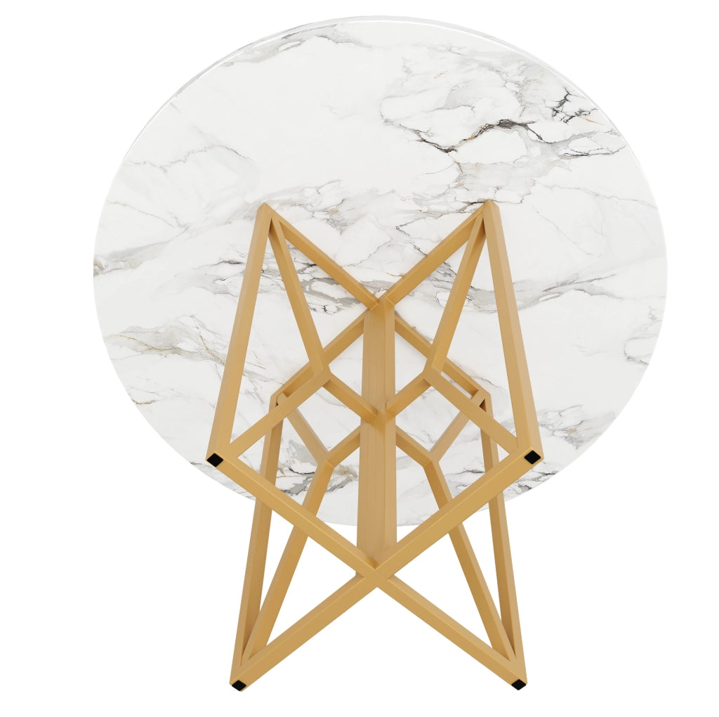 Tavolo da pranzo rotondo 80x80x76 cm in MDF e metallo; oro