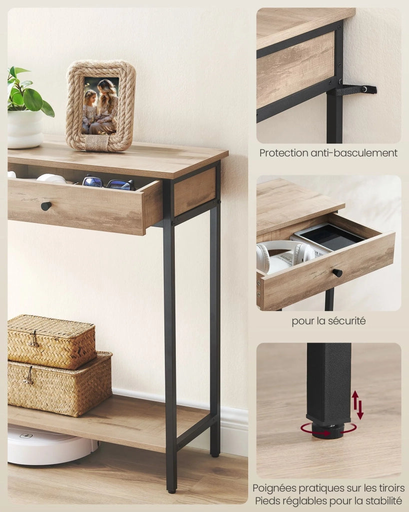 Consolle tavolo da ingresso tavolino con 2 cassetti struttura in acciaio per ingresso camera da letto soggiorno stile industriale marrone rustico e nero 12_0007513