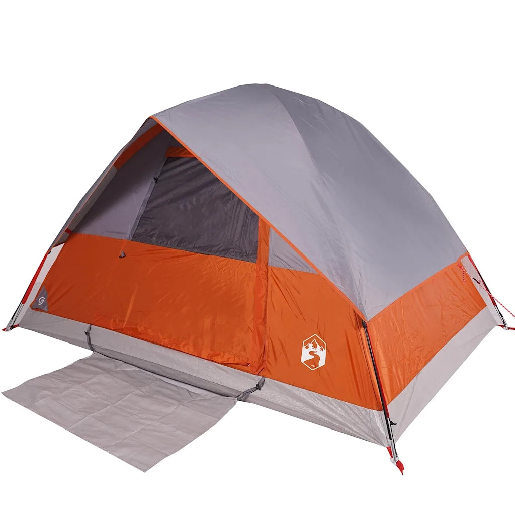 Tenda da Campeggio a Cupola 4 Persone-Tenda per Escursionismo Grigio e Arancione Impermeabile 830942
