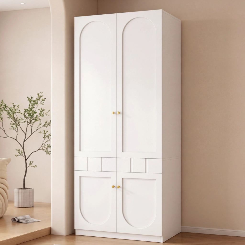 Armadio per bambini, 2 cassetti, ripiani, maniglie in metallo, 80??50??200 cm, bianco