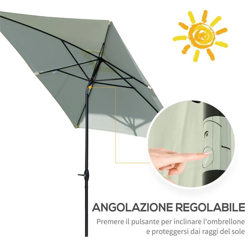 OMBRELLONE DA GIARDINO RETTANGOLARE INCLINAZIONE REGOLABILE  200 X 300 CM BEIGE