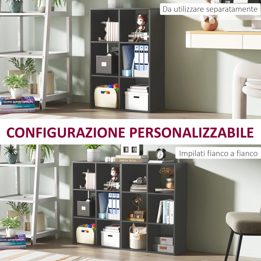 Libreria a Cubi con 6 Ripiani Portaoggetti, in Legno, 61.5x29.5x91.5 cm, Nero