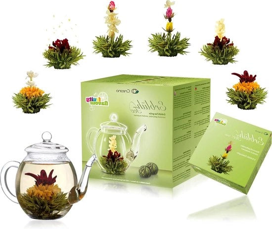 Set di tè da regalo - Mista di fiori di tè in vaso di vetro - Tè verde fruttato e aromatico - Radice di tè (6 varietà) - Tè in fiore per regalo - Donna - Madre - Appassionati di tè - Festa della Mamma