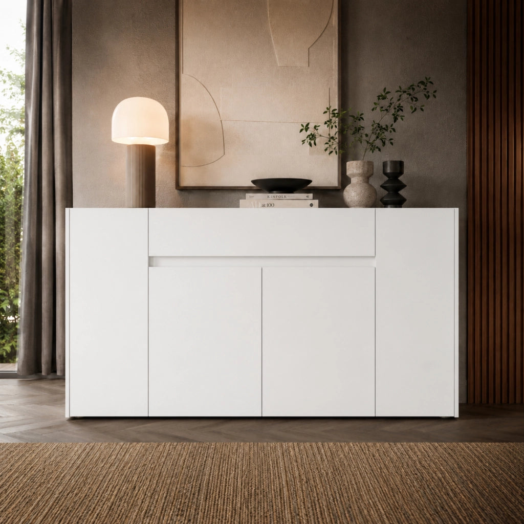 Madia Elegante Con 4 Ante E 1 Cassetto In Melaminico Mobile Contenitore Moderno Per Sala Da Pranzo E Soggiorno 170 X 85 X 40 Cm Bianco