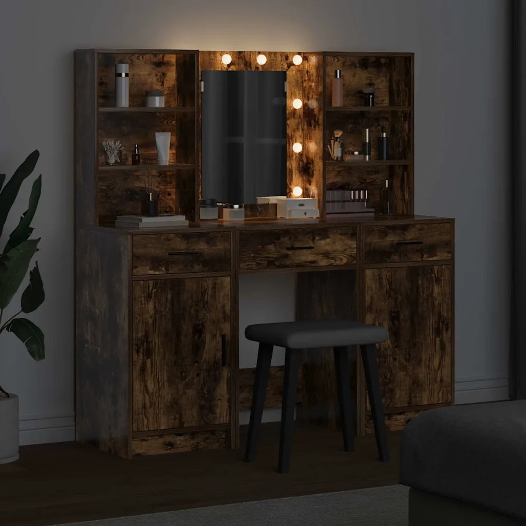 Set da tavolo da trucco con LED con cassetto 3 pcs Rovere fumé 3334294