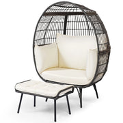 Poltrona uovo in rattan set da 2 pezzi di a cestino in rattan patio con cuscini morbidi, Poltrona a uovo con poggiapiedi  scuro-Poltrone e sdraio