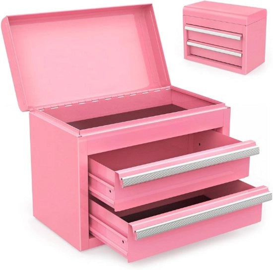 Mini Cassetti di Fornitura Metallica – 2 Cassetti & Bocchetta – Solido & Stile – Per Officina, Ufficio & Tavolo da Trucco – Rosa