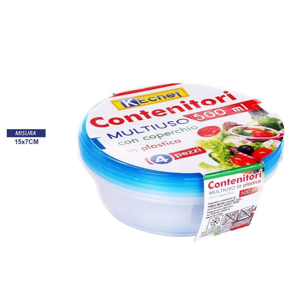 Trade Shop - Set 4 Pezzi Contenitori Multiuso Tondo Con Coperchio In Plastica 500 Ml Cucina -