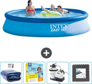 Piscina Rond Opblaibile Easy Set - 396 x 84 cm - Blu - Inclusa Tenda Solare - Kit di Manutenzione - Pompa di Filtro per Piscina - Pavimenti per Piscina