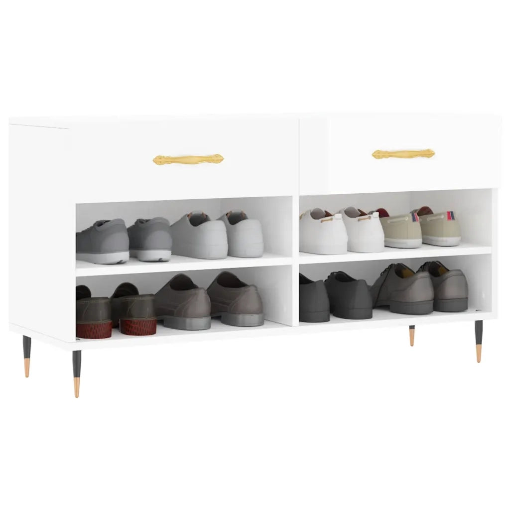 Panca Porta Scarpe | Scarpiera | Mobile per scarpe Bianco Lucido 102x35x55 cm Legno Multistrato