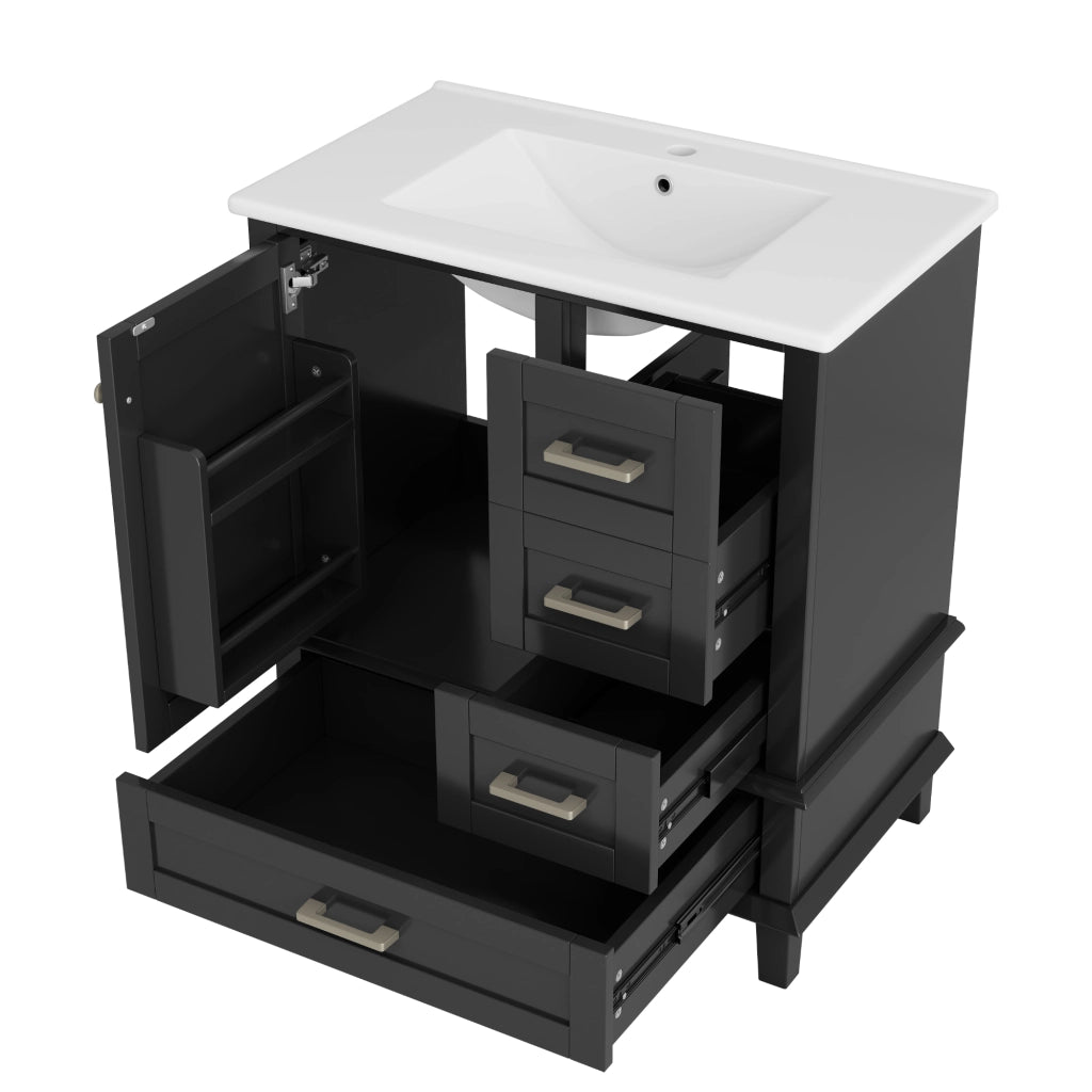 Mobile bagno freestanding con lavabo in ceramica integrato, nero, 76x45,5x83,5 cm