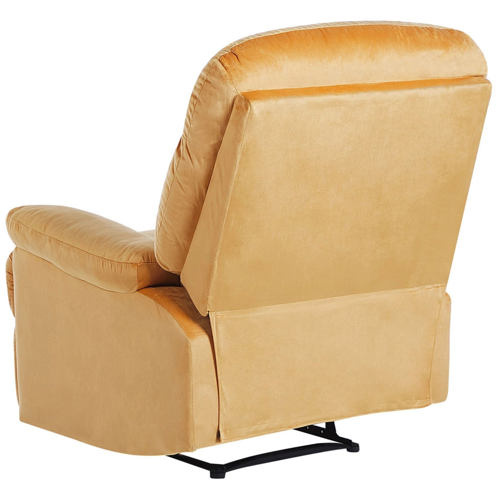 Poltrona reclinabile con rivestimento in velluto giallo Push-Back con schienale e poggiapiedi regolabili manualmente Poltrona dal design retrò