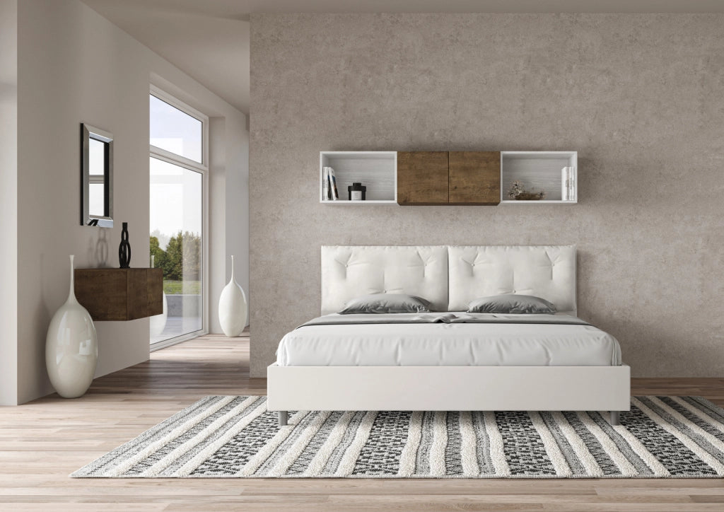 Letto Matrimoniale King Size 200x210 cm con Rete Imbottito in Similpelle Appia Large Bianco