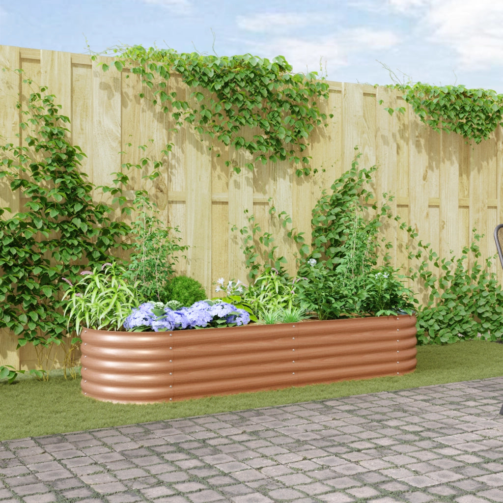 Letto da Giardino Rialzato Marrone Effetto Legno 240x80x44 cm Acciaio