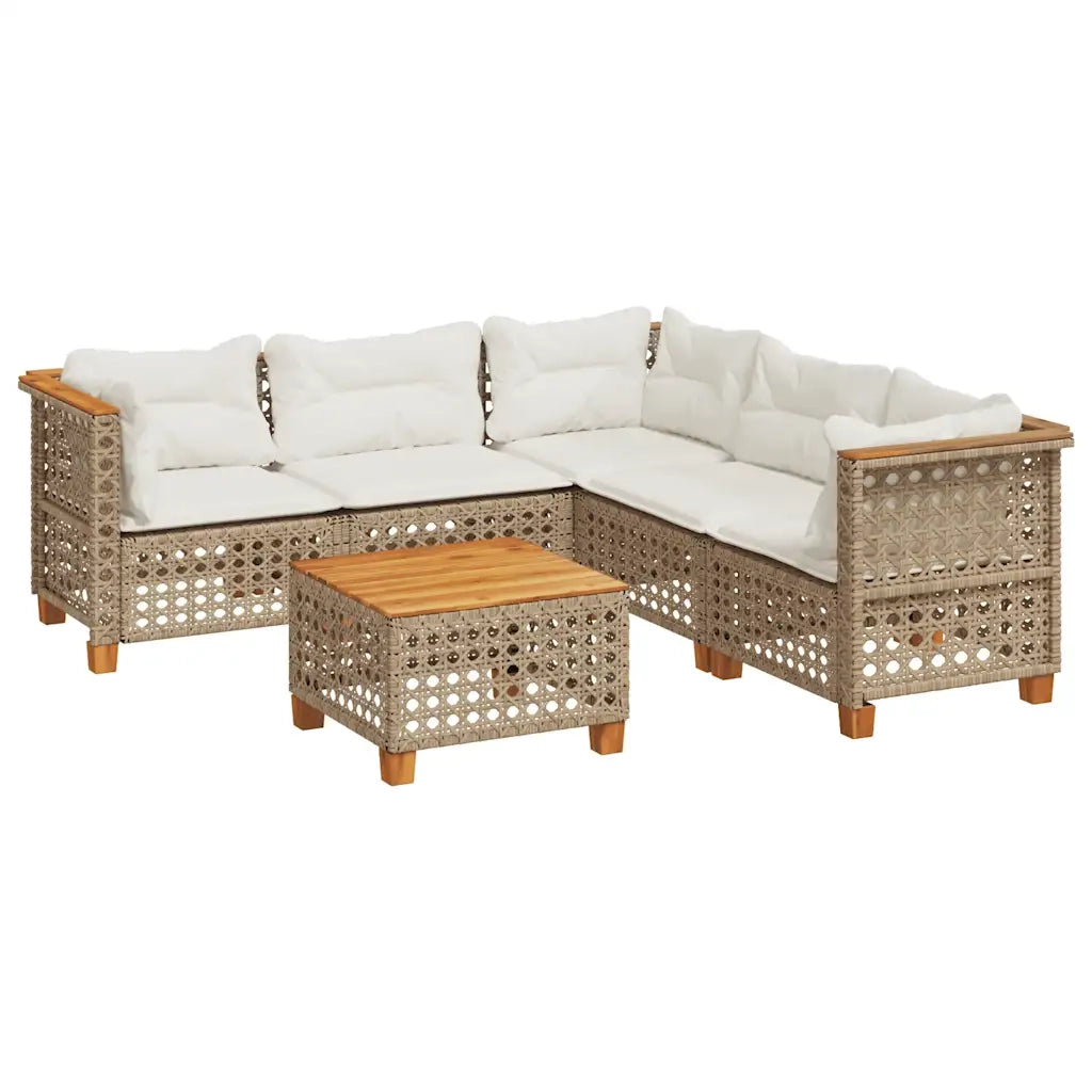 Set Divano da Giardino 6 pz con Cuscini Beige in Polyrattan 3261832