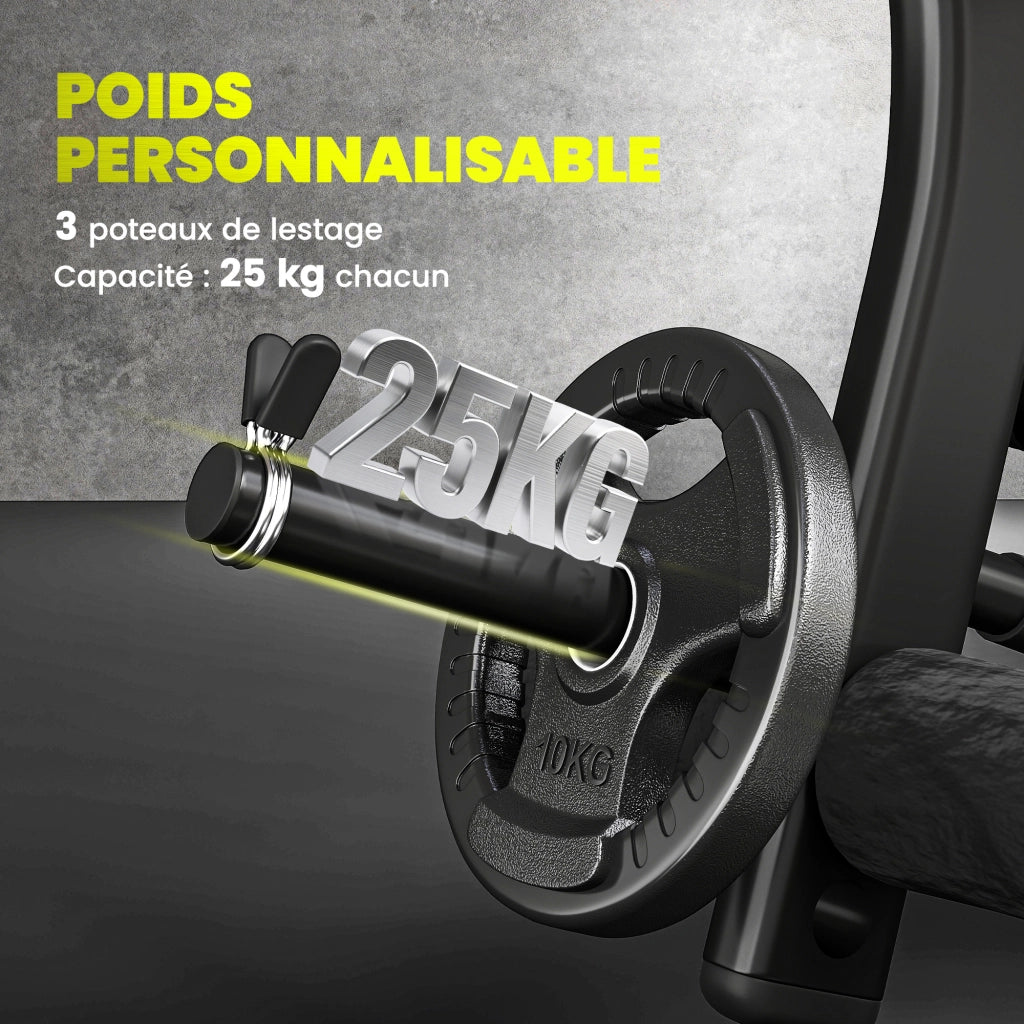 Panca Fitness Multifunzione ¨C Xylo ¨C Schienale Regolabile con Corde Trazione Curl Supporti Bilanciere Nero Giallo