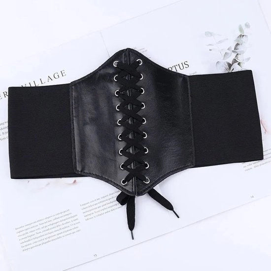Cintura con fascia elastica ampia, cinturone, modello waspie, morbido, regolabile, nero