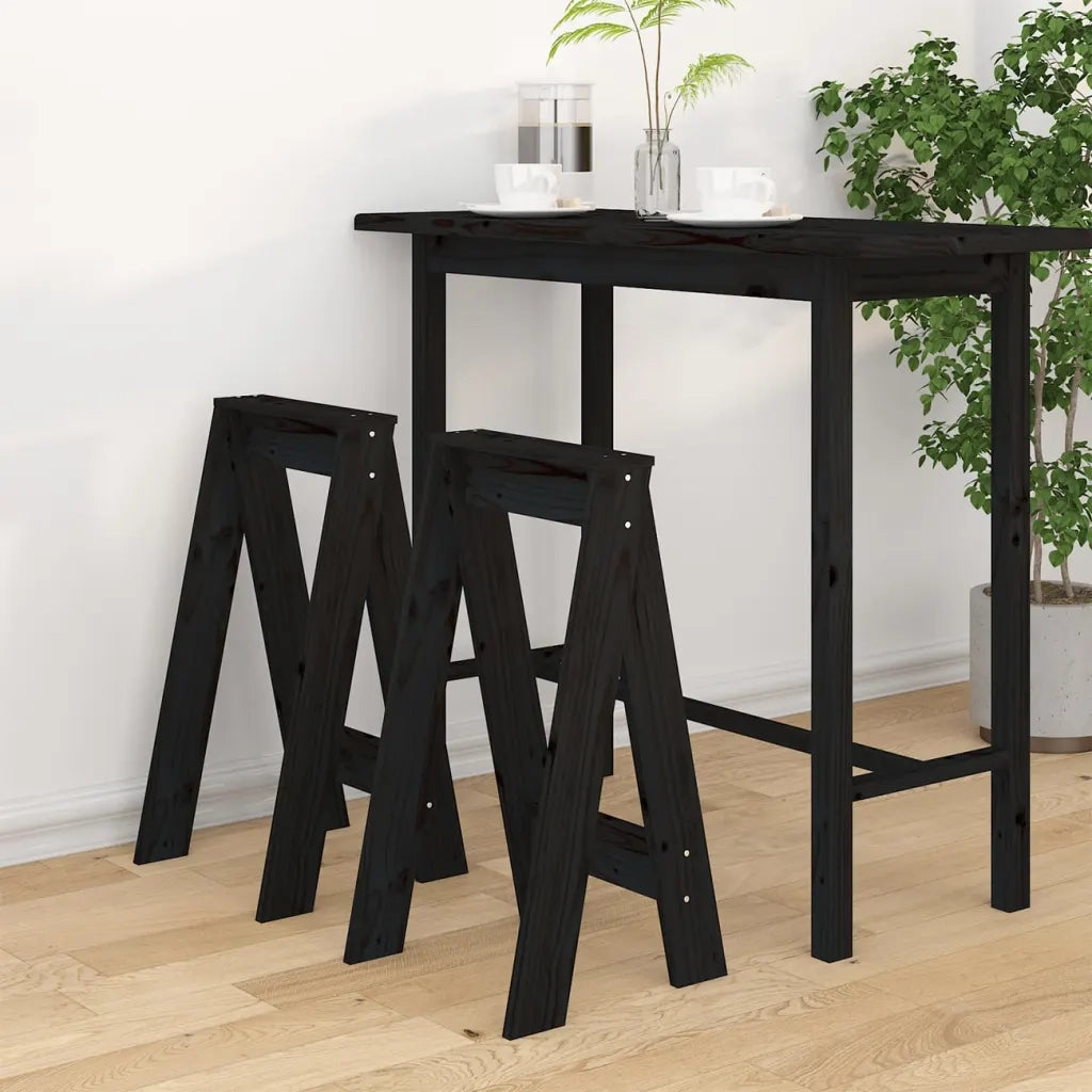 Sgabelli 2 pz Nero 40x40x75 cm in Legno Massello di Pino 823673