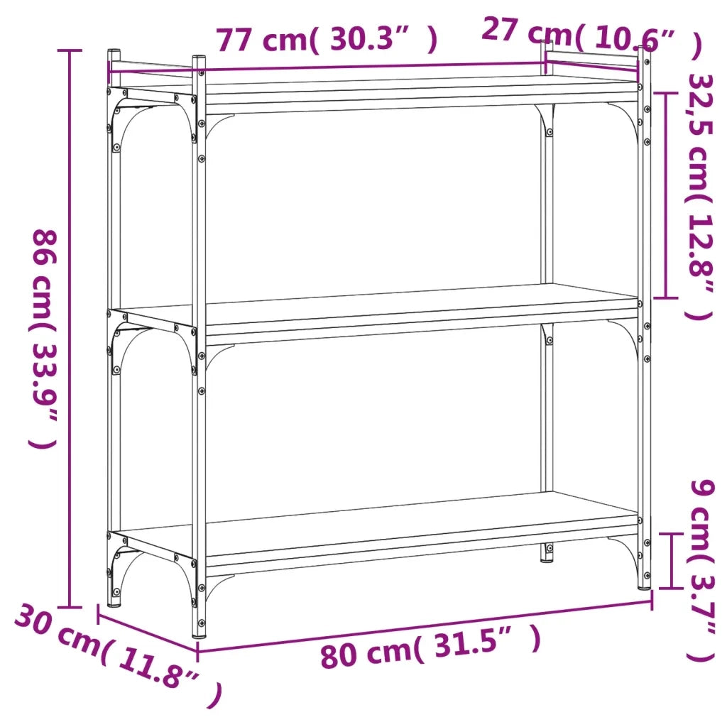Libreria a 3 Ripiani-Scaffale per Libri-Mobile di Stoccaggio Rovere Fumo 80x30x86 cm Legno Multistrato