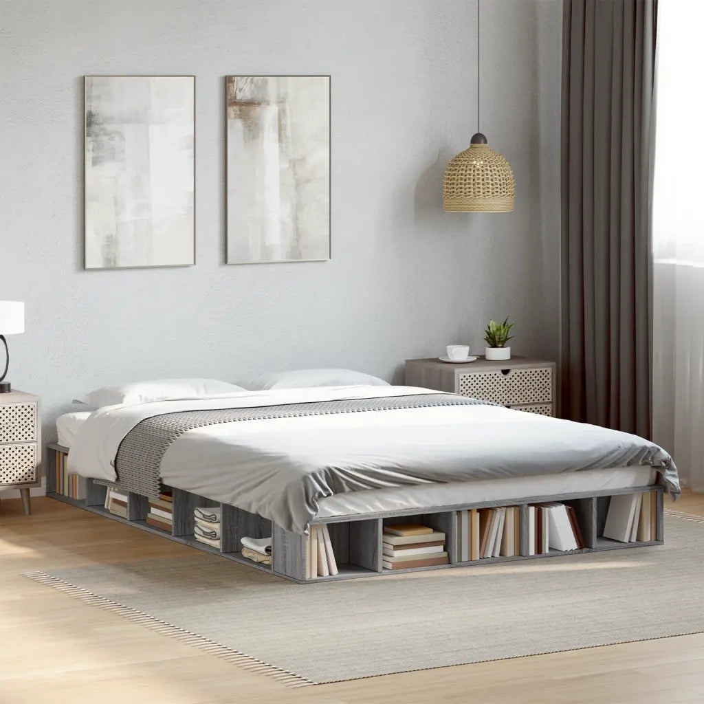 Letto matrimoniale | Letto per adulti | Giroletto Grigio Sonoma 140x200 cm in Legno Multistrato