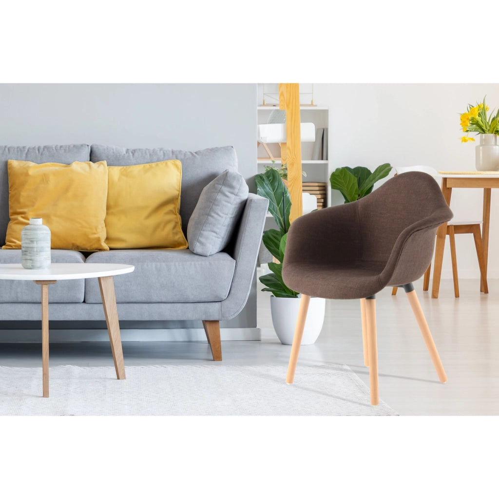 Set 2 Poltroncine Winston in Legno di Faggio e Tessuto Beige