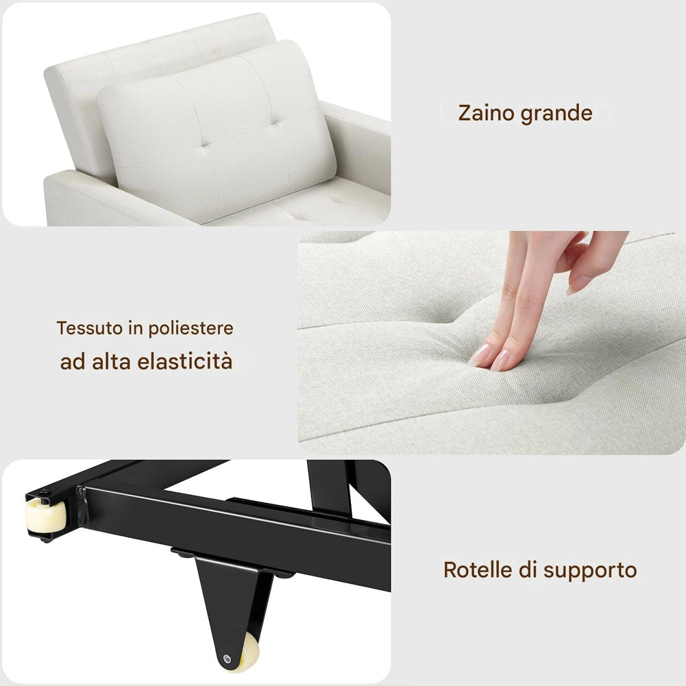 Poltrona Divano Letto Singolo Chaise Lounge Beige Seduta Imbottita Ergonomica