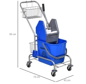Carrello per pulizie blu 26 L con strizzatore, cestelli e ruote