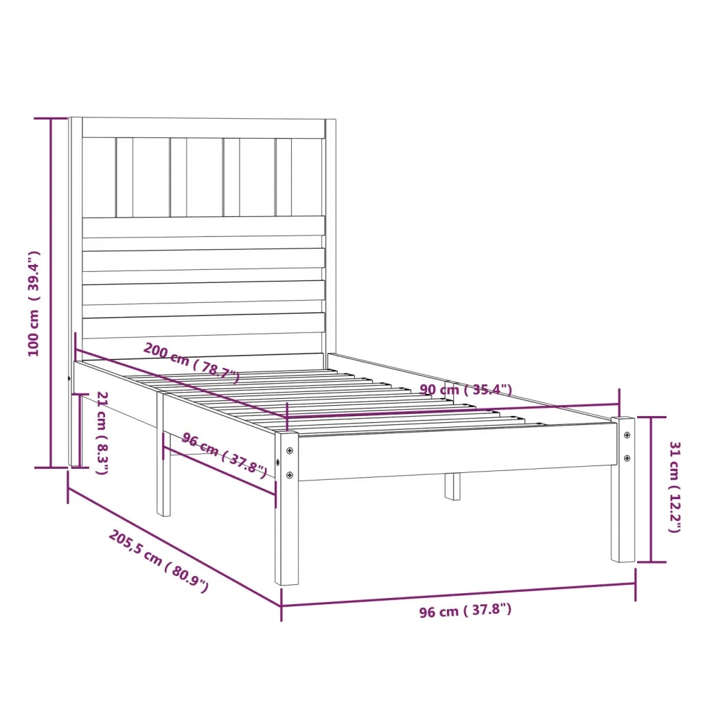 Giroletto-Struttura Letto in Legno Massello di Pino 90x200 cm 788195