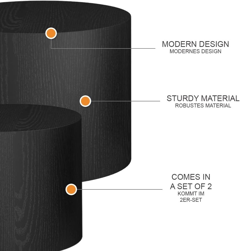 Set di tavolini Giva, Nero, 48 x 48 cm, adatti come tavolini da salotto e per aree lounge