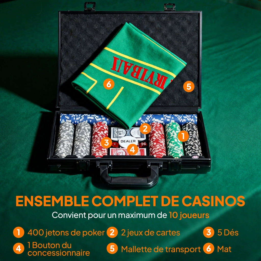 Set di Poker Completo 400 Gettoni ¨C Zephmum ¨C ABS, Carte, Dadi, Tapis, Tappetino