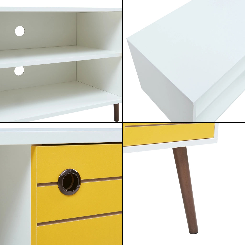Mobile TV Vare con Anta e Vani Aperti 100 x 40 x 66 cm - Bianco/Giallo [en.casa]