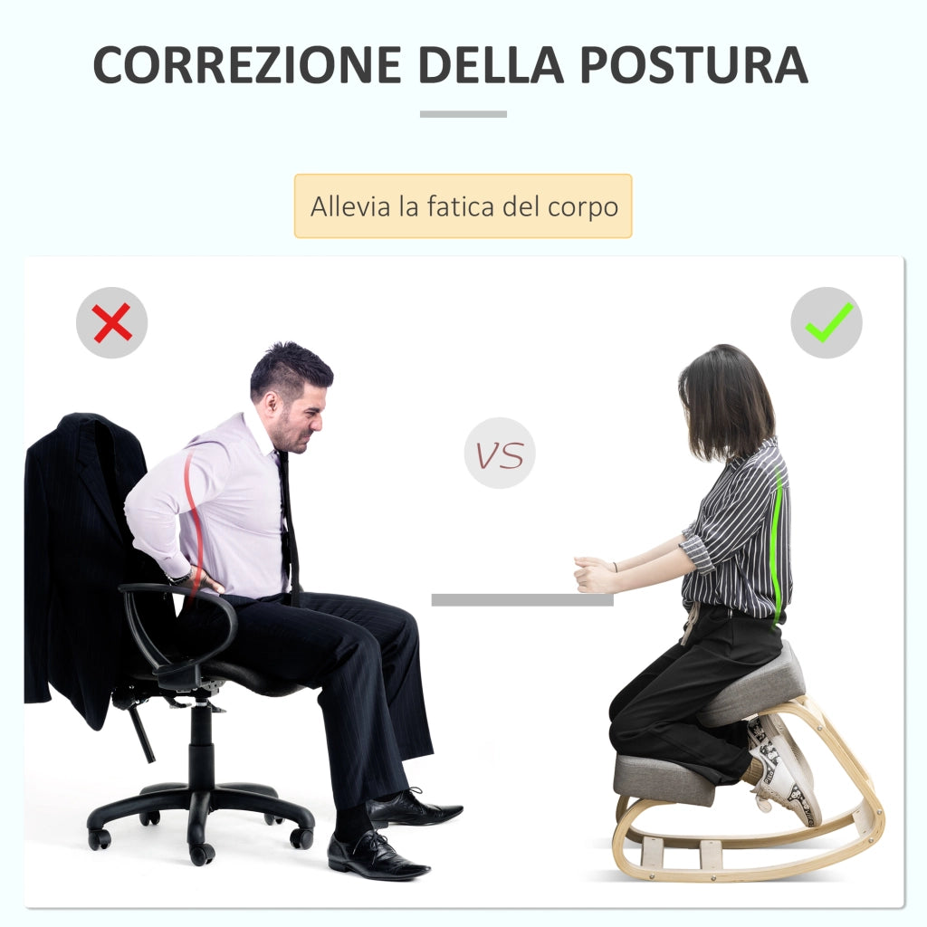 Sedia Inginocchiatoio Ergonomica con Cuscino ¨C zephmum ¨C Legno di Betulla Grigia 51x69x58 cm