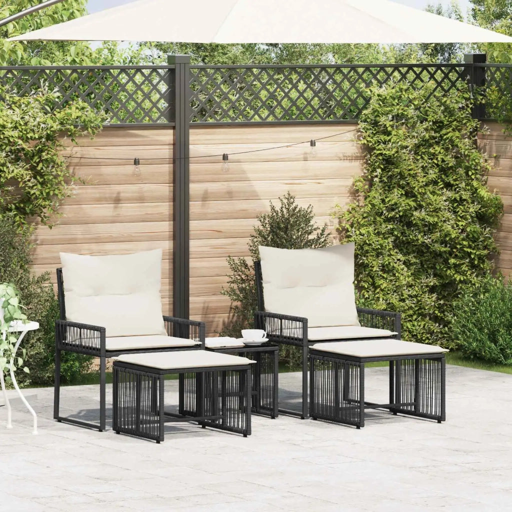 Set di Mobili da Esterno 11 pcs Nero e Bianco Crema polyrattan