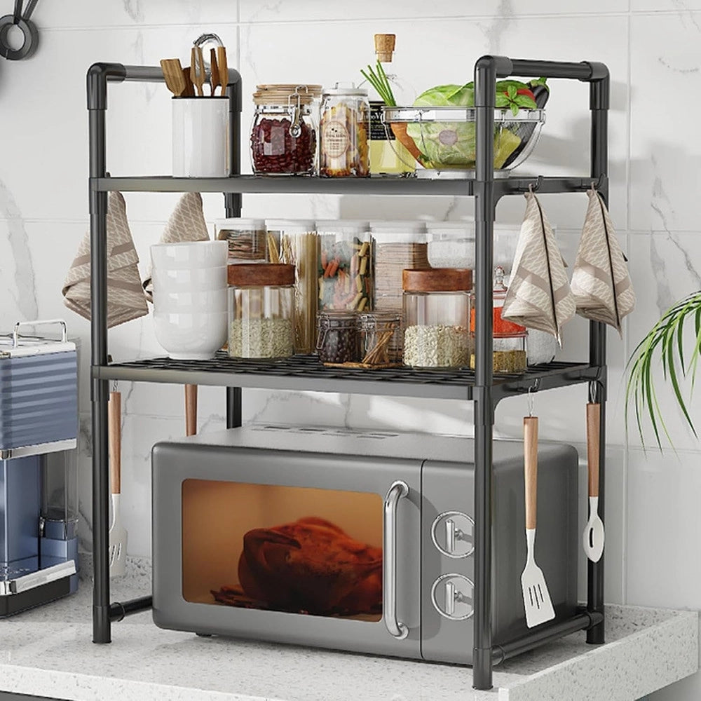 Trade Shop - Scaffale Per Forno Microonde A Livelli Mensola Ripiani Cucina Salvaspazio Con Ganci -