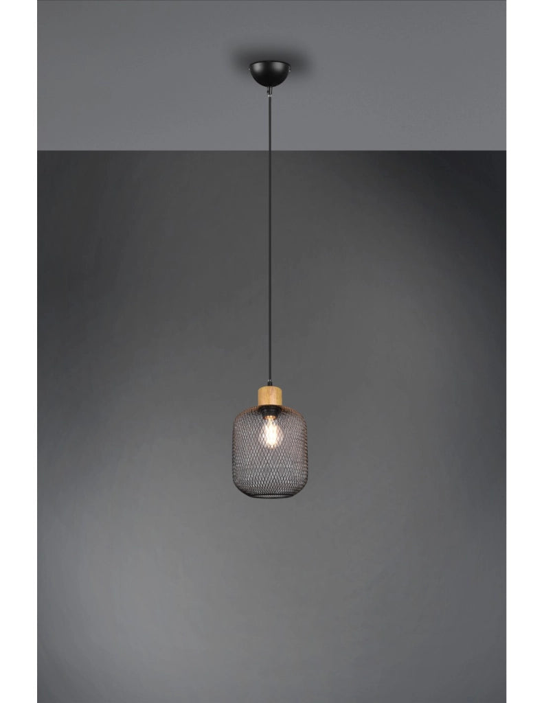Sospensione Calimero 1xE27 Rete Metallo Nero Ø18 cm Trio Lighting