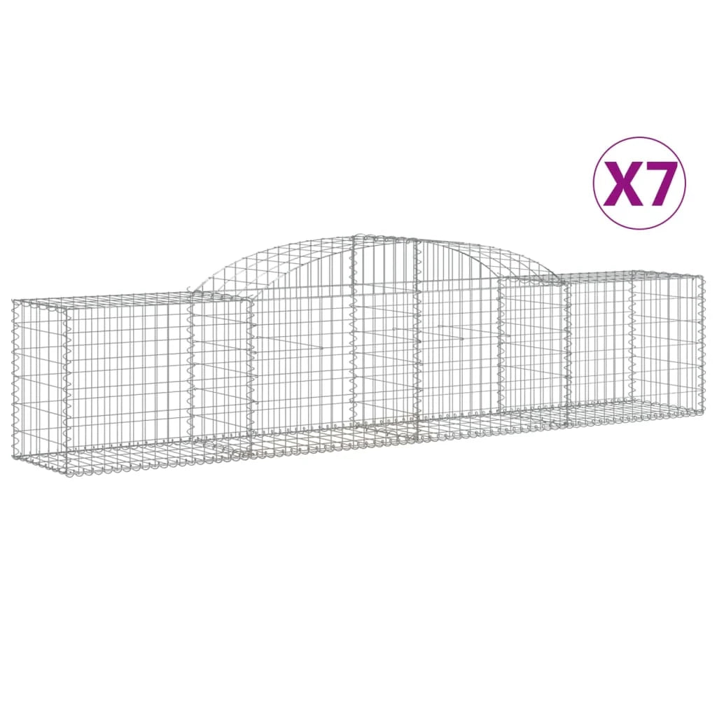 Cestini gabbioni recinzione a gabbia muro di contenimento ad arco 7 pezzi 300 x 50 x 60/80 cm ferro zincato argento 02_0041115