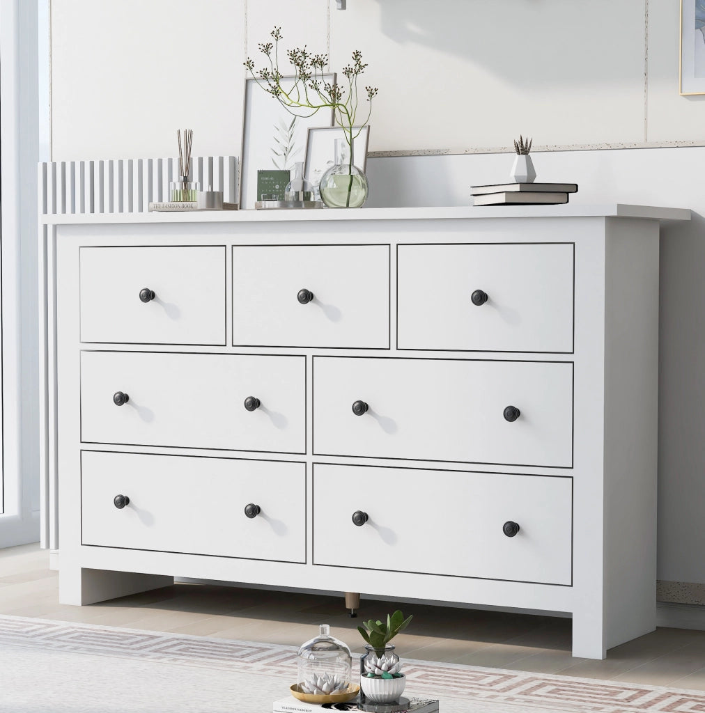 Credenza moderna minimalista bianca con 7 cassetti