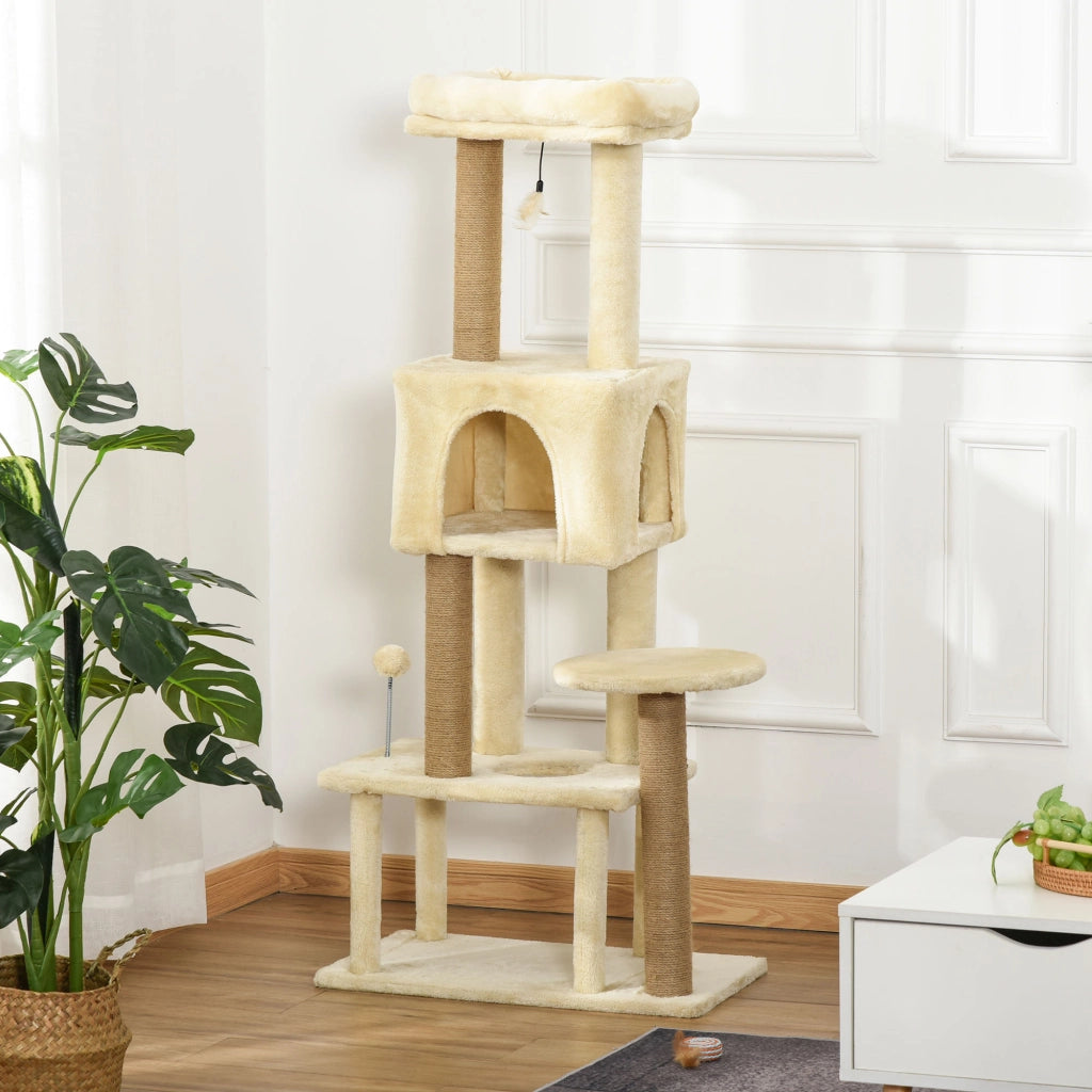 Tiragraffi per Gatti con Cuccia e Lettino ¨C Zephmum ¨C Beige 136 cm