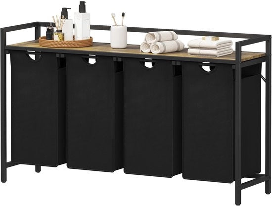 Wascompartimento con 4 vanità, 168L/4x42L, con cassetti e sacchetti rimovibili, sistema di separazione della lavanderia, contenitore per raccogliere la biancheria per camera da letto, bagno, appartamento universitario, 124x33,4x76cm, nero