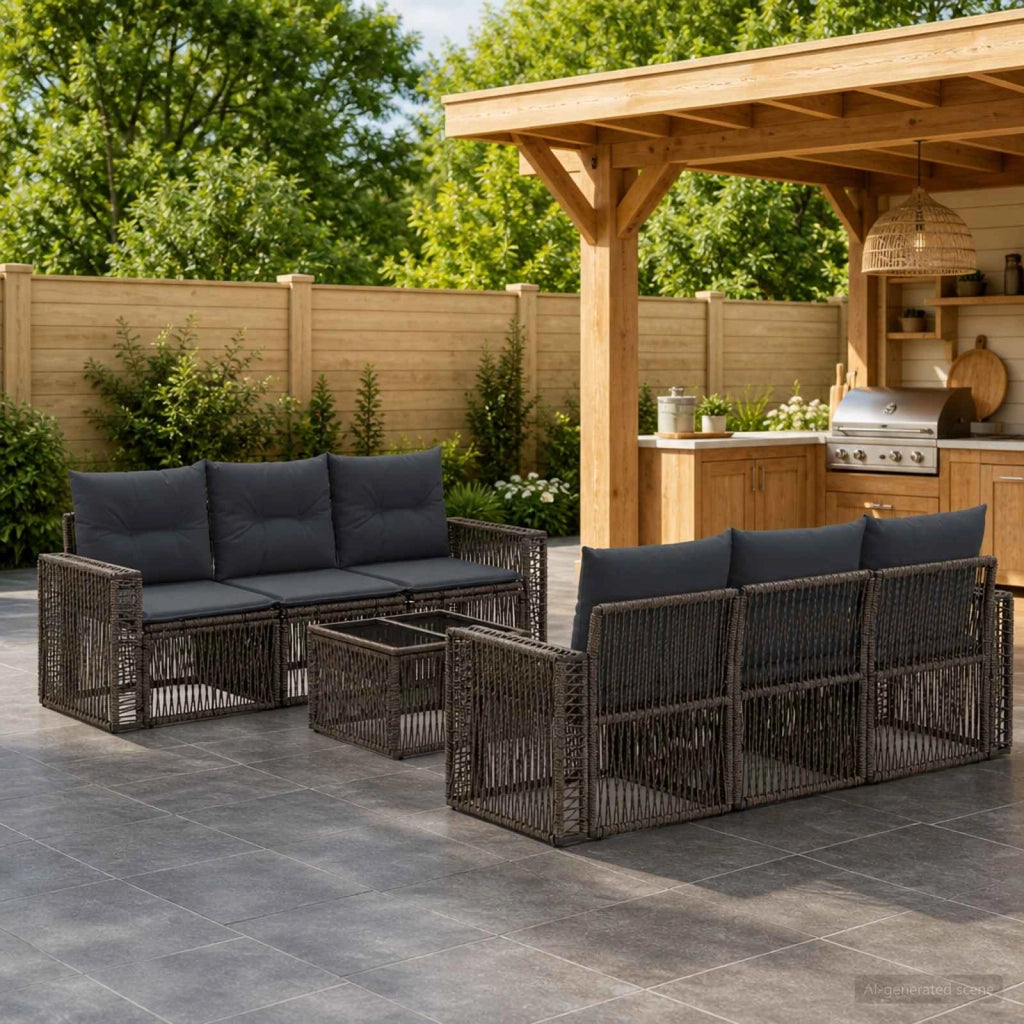 Set Divano da Giardino 7 pz Grigio polyrattan 3435056