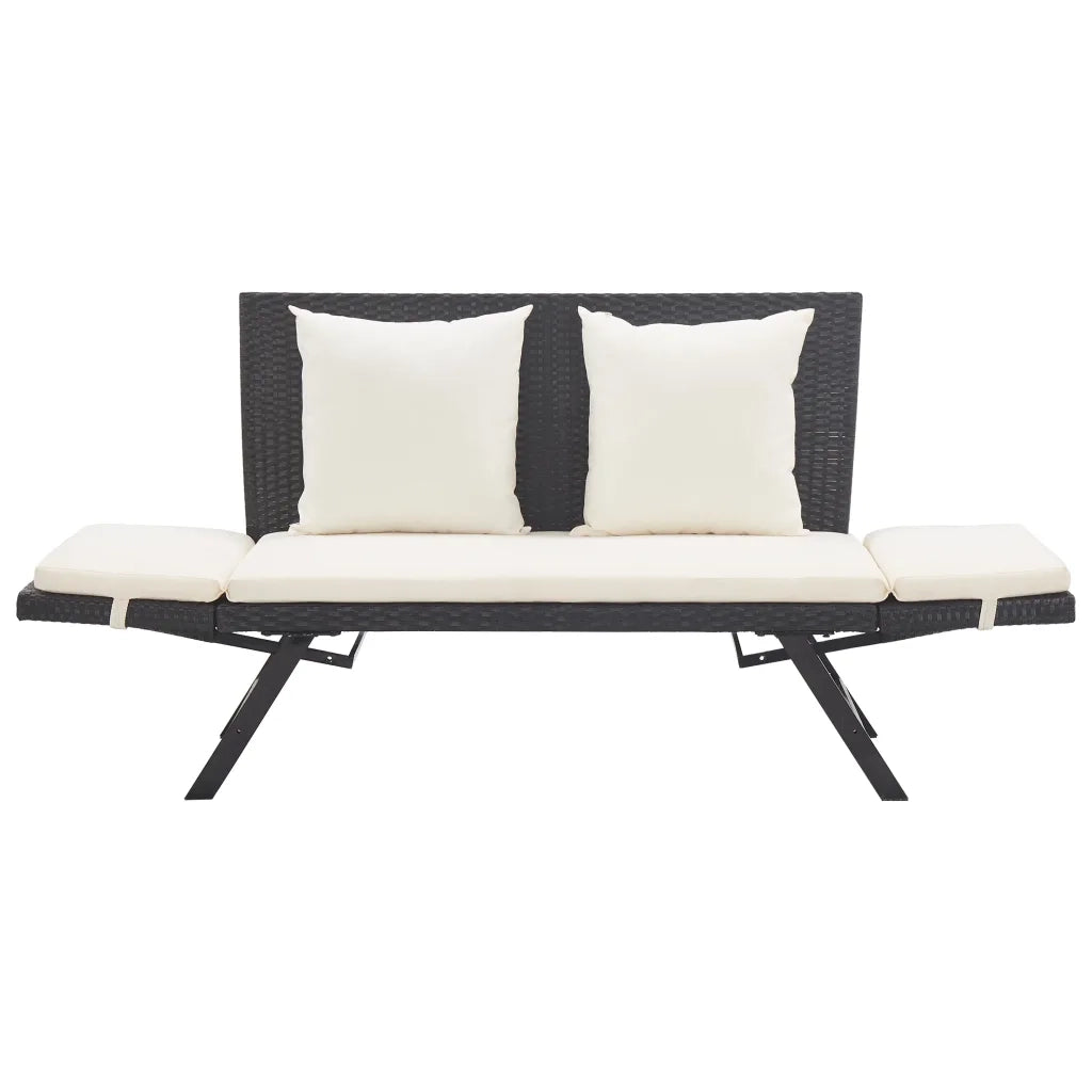 Panchina da Giardino | Panca da Giardino con Cuscini 176 cm Nera in Polyrattan