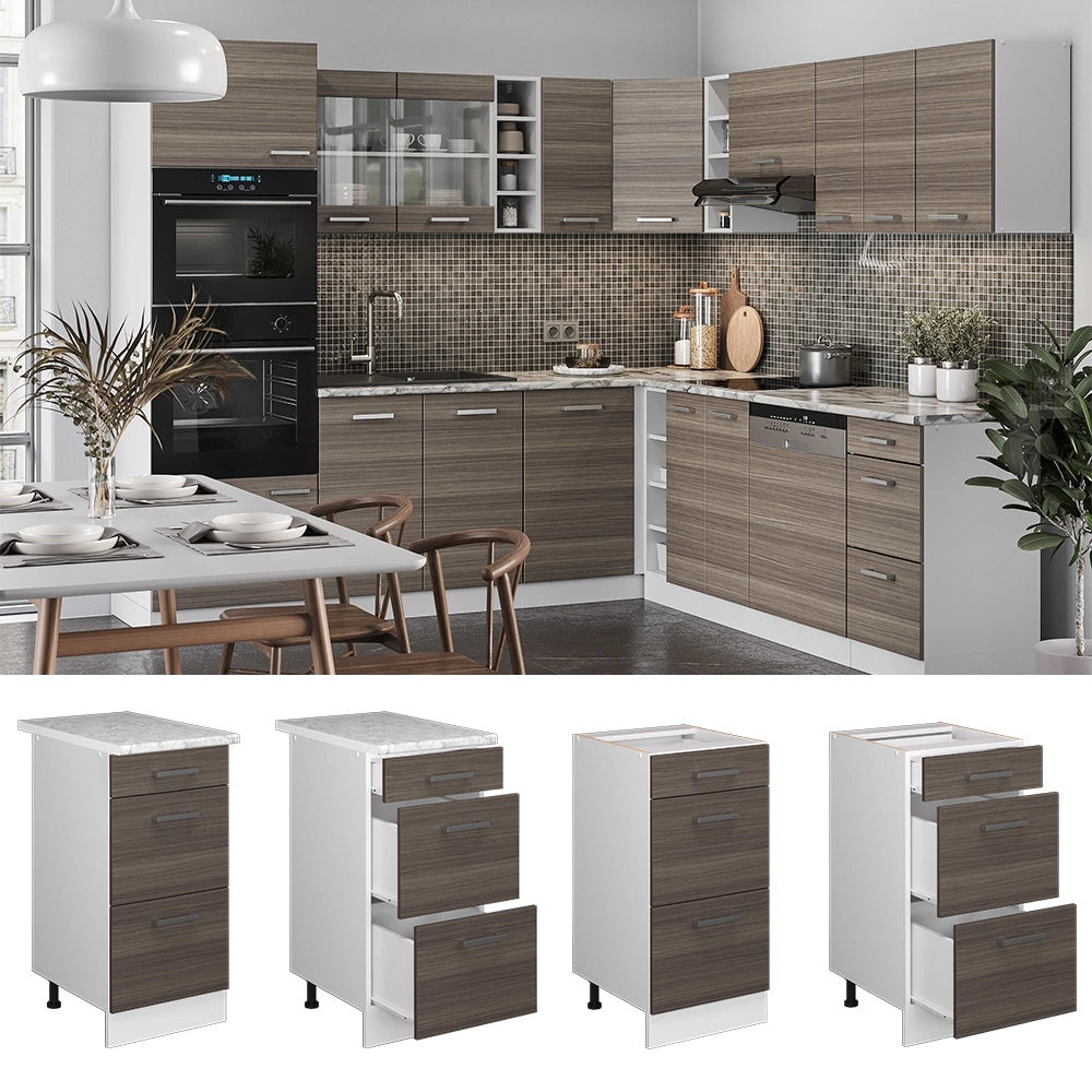 Mobiletto base per cucina R-Line Grigio nobile/Bianco 40 cm con cassetti, PL Rovere Vicco