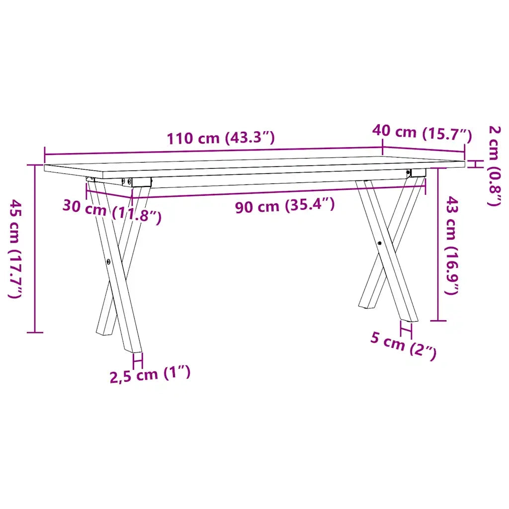 Tavolino Salotto Telaio a X 110x40x45 cm Legno Pino e Acciaio 3282689