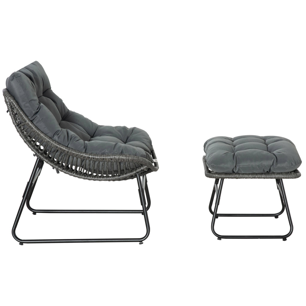 Poltrona da giardino in rattan con poggiapiedi e cuscini ¨C zephmum ¨C grigio