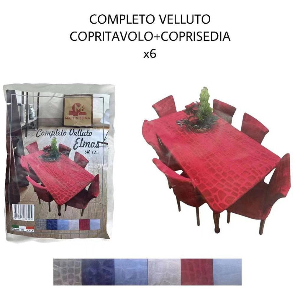 Trade Shop - Set Copritavolo E Coprisedia In Velluto Copertura Schienale Sedia E Tavolo X6 -