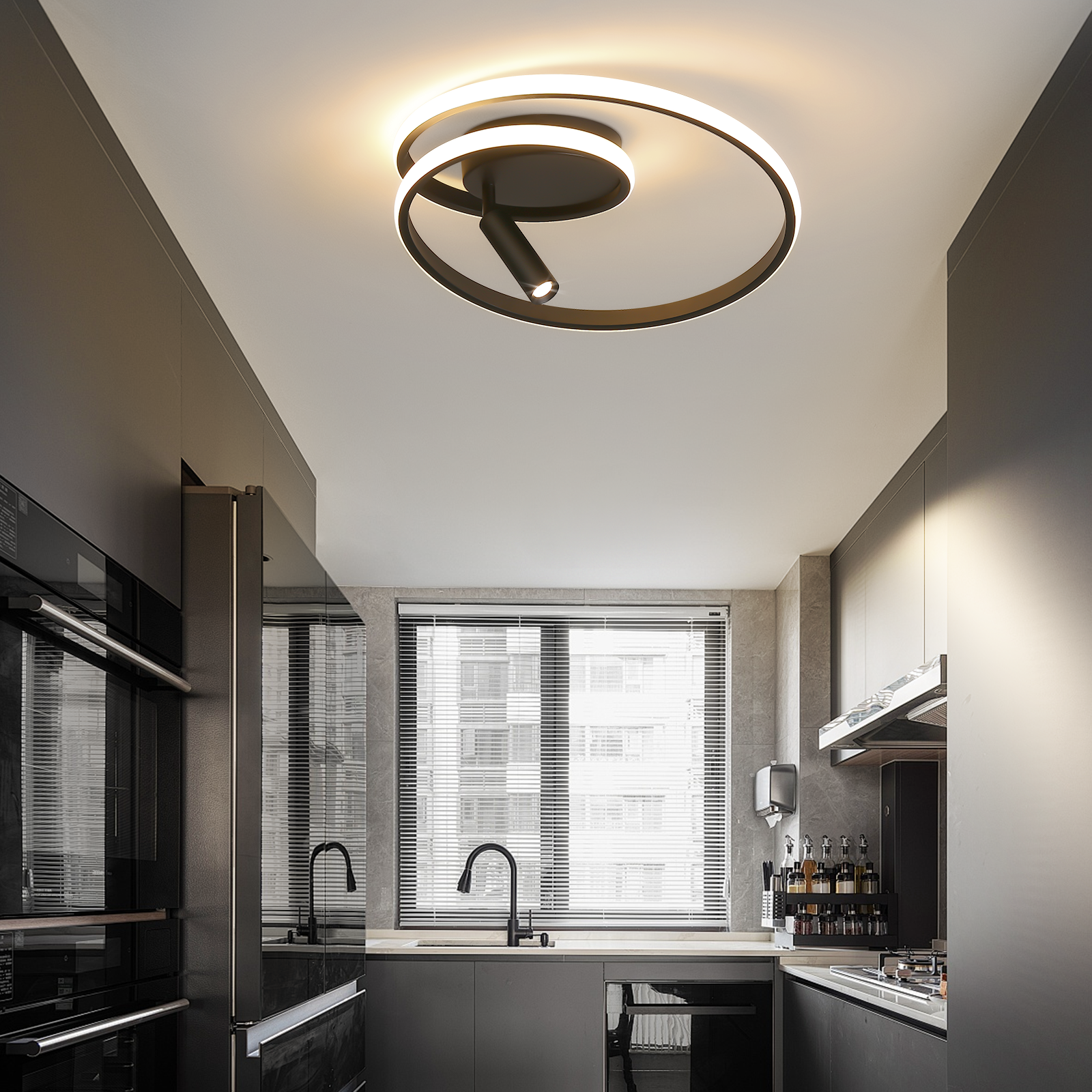 ZMH Lampada da soffitto plafoniera LED dimmerabile 40cm 37W nera telecomando per cucina